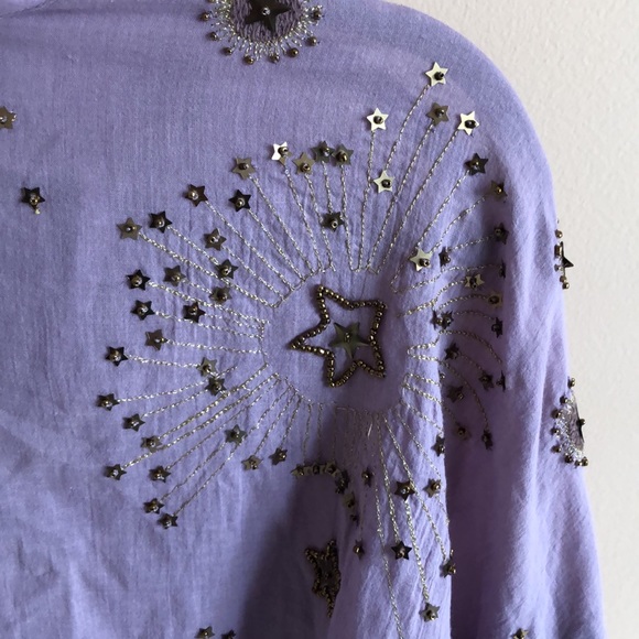 Free People whimsical Purple Blouse Stars and Moon beading - Picture 4 of 8